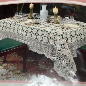 Vintage Lancaster Hand Crochet Lace Table Cloth